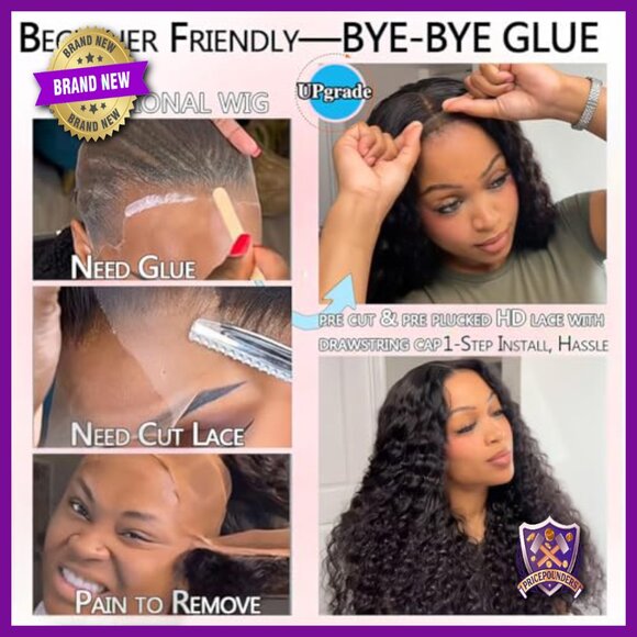 Glueless Human Hair Wig 26 Inch Deep Wave 210% Density HD Lace Front main image 2